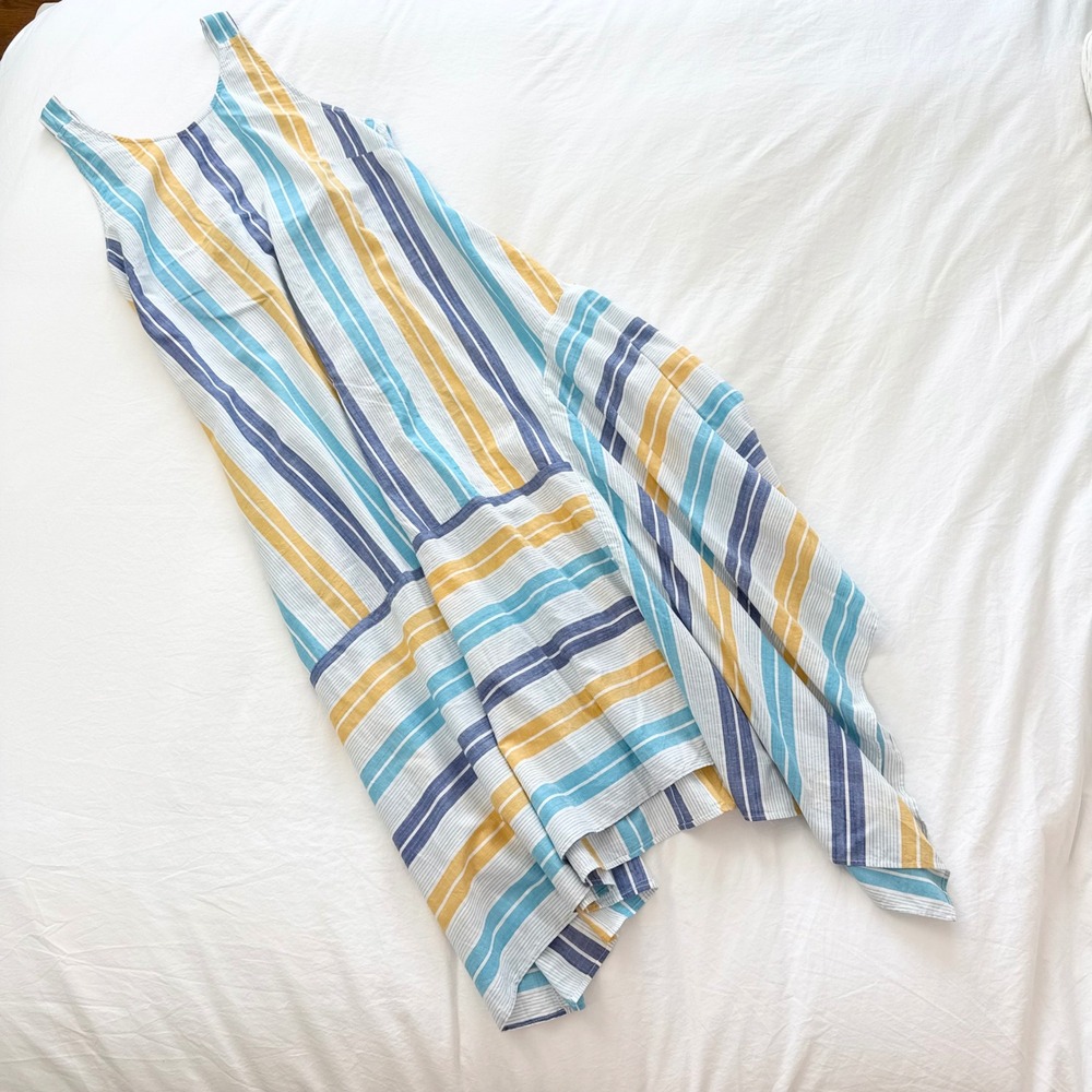 Anthropologie Awning Striped Maxi Dress Blue Yellow Size Medium - Picture 2 of 7